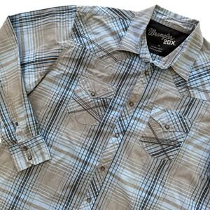 Wrangler 20X XL Blue‎ Plaid Long Sleeve Button Snap Men's Western Shirt
